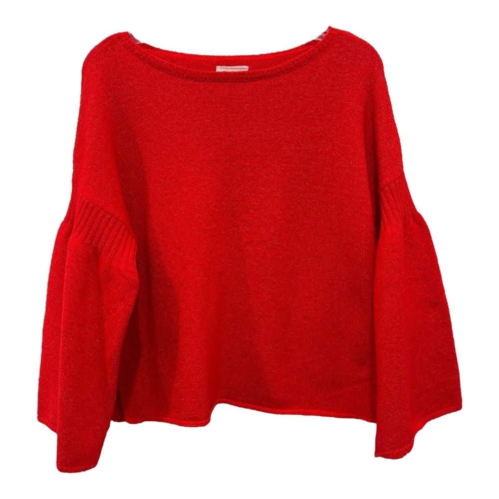 Lou & Grey Sweater Womens M Red Bell Sleeve Pullover Relaxed Boxy Knit Crewneck